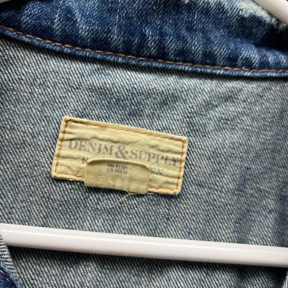 Ralph Lauren Denim Jacket Women Large Blue Jean Button Down Vintage Distressed - Picture 8 of 12